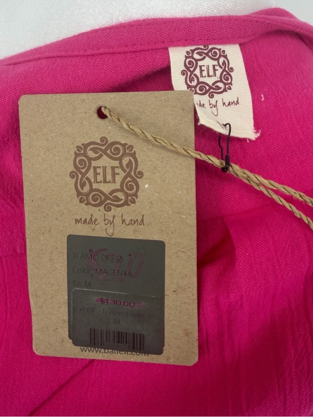 NWT ELF Handmade Linen Wrap‎ Dress Magenta Bali Boho Cottagecore M